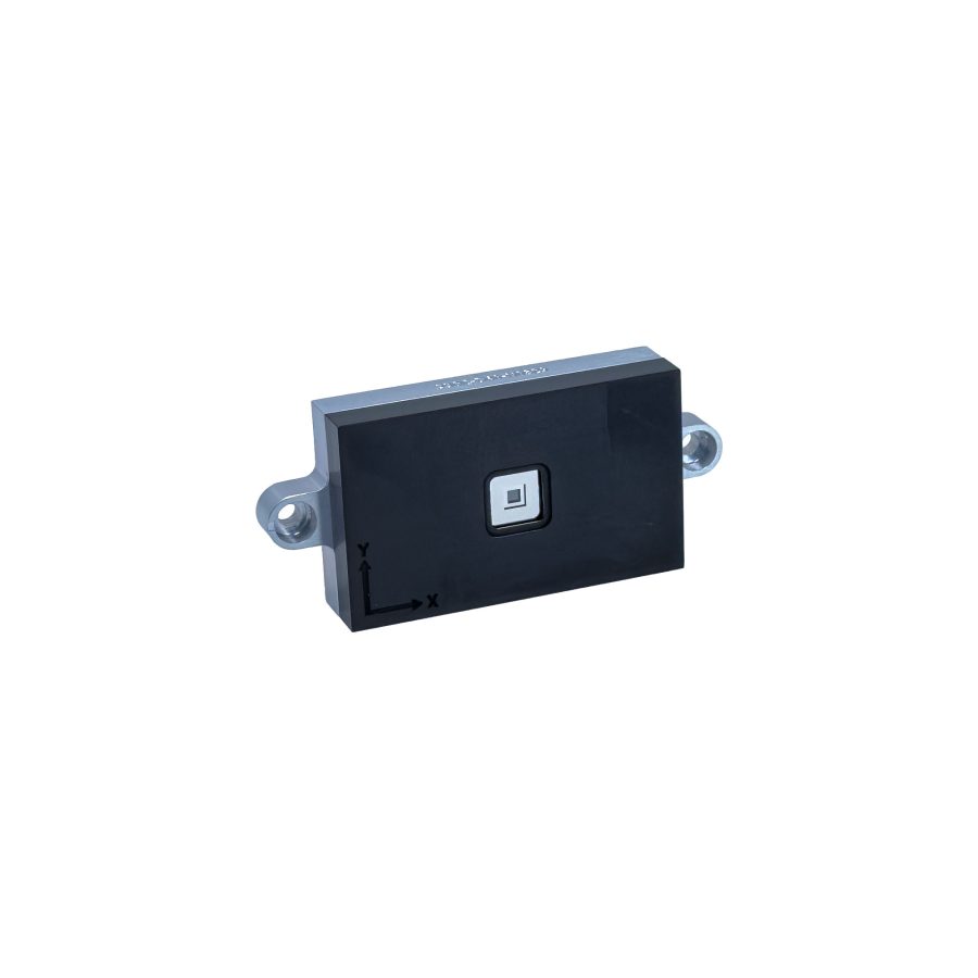 Small black electronic sensor module with mounting brackets