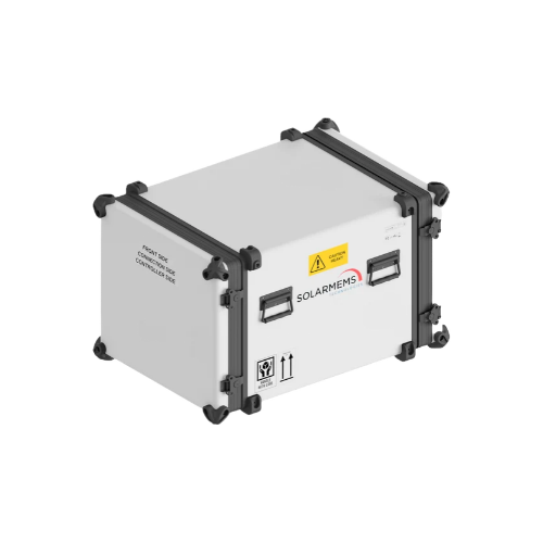 SolarMEMS branded white equipment case with black corners