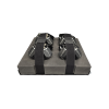Gray foam cushion with black straps and buckles
